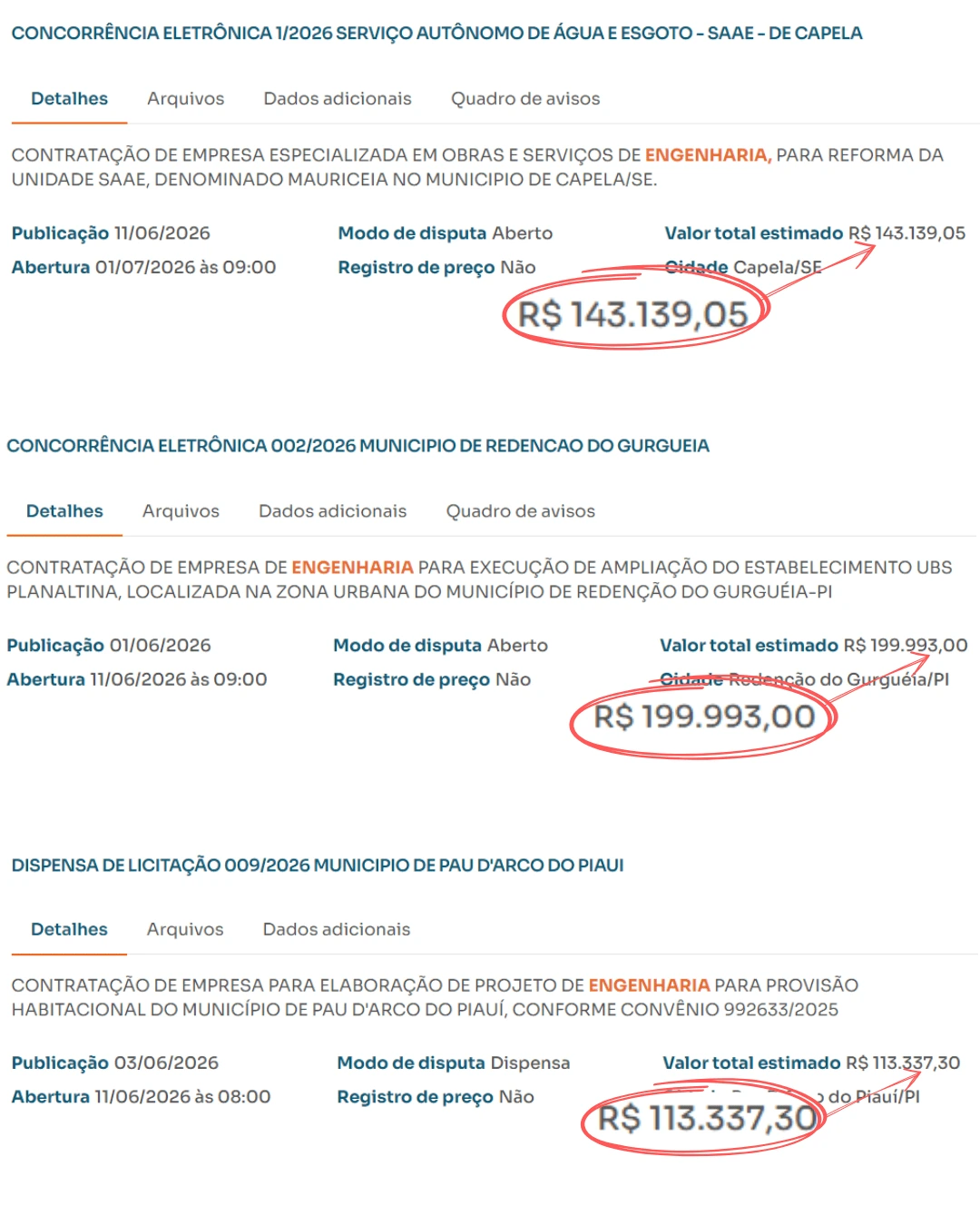 Exemplo de licitação real — Engenharia 2