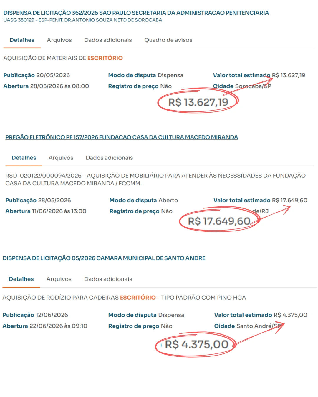 Exemplo de licitação real — Materiais de Escritório 2