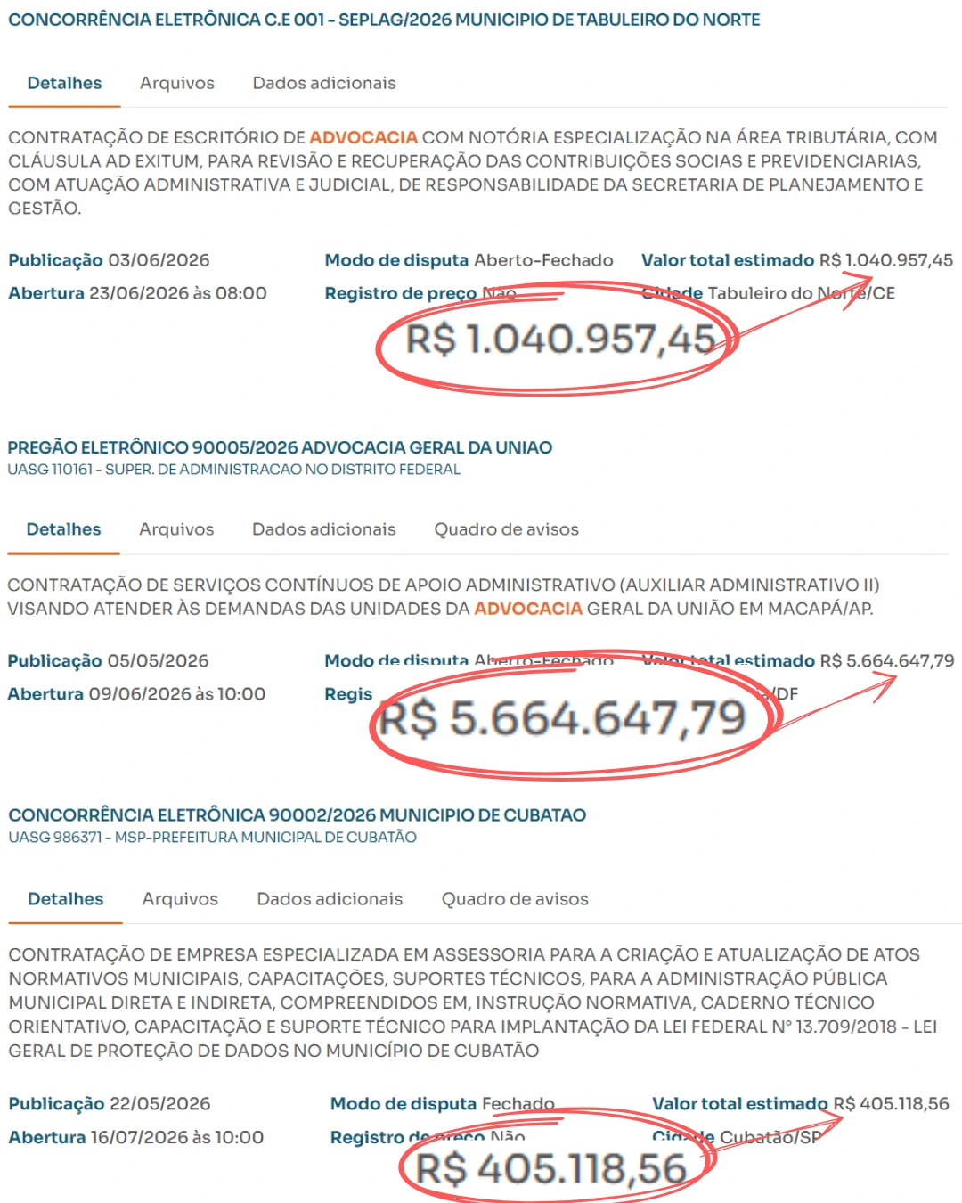 Exemplo de licitação real — Advocacia 1